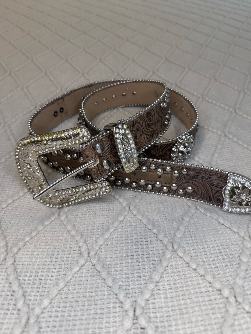 Blazin Roxx N3516602 Western Belt L Brown Rhinestone Concho Cowgirl